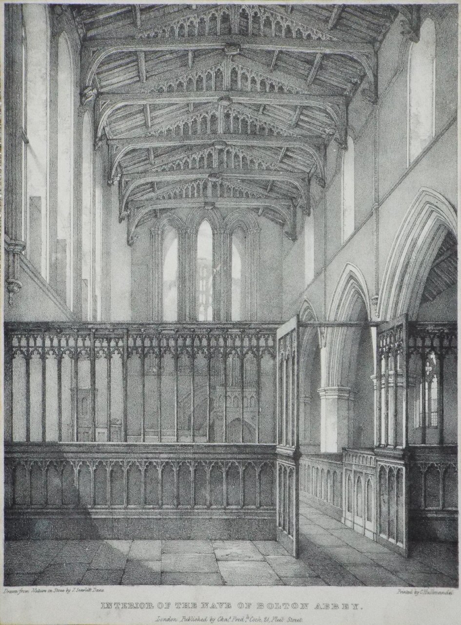 Lithograph - Interior of the Nave of Bolton Abbey. - Davis